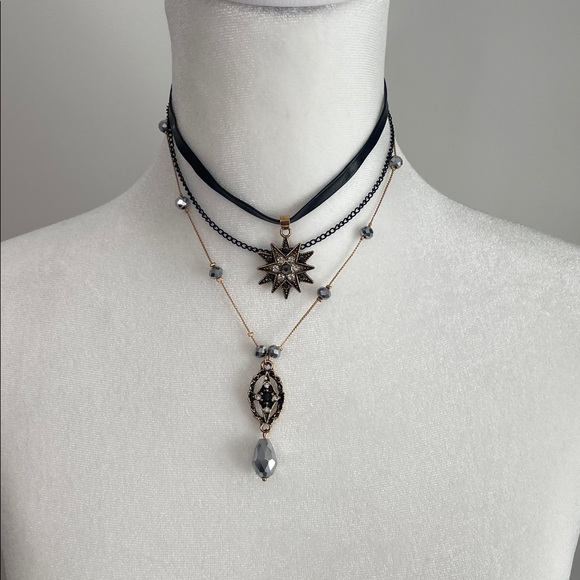 Handmade Jewelry - Handmade Chic Black, Silver & Gold Layered Necklace